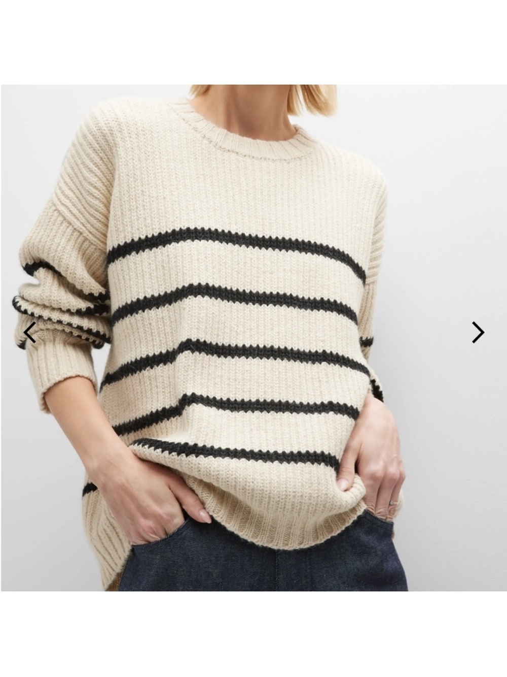 Laude The Label Striped HEAVY Knit Sweater Cream Black striped size large